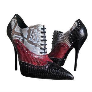 Gucci Gia Python Leather Brogue Lace-Up Booties 37.5 | Rare Multi Oxford Pumps